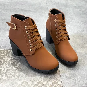 Handmade High Heel Thick Heel Casual Women’s Boots Muffin Thick Bottom Short Boots Round Head Martin Short Boots