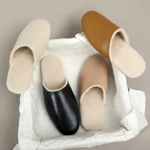Handmade Men’s Women’s Warm Fuzzy Faux Fur Lined Soft Genuine Sheepskin Leather Slip-On Flat Loafers Mule Sandals Winter Spring