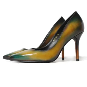 Handmade Patina Leather Pointed Toe Stiletto Heels Women’s Luxury Gradient Color Pumps Office Wedding Dress Shoes