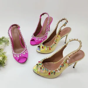 Handmade Rhinestones Tassel Decorative Women’s High-Heeled Sandals Women’s Dresses Open Toed Fish Mouth Banquet Wedding Sandals