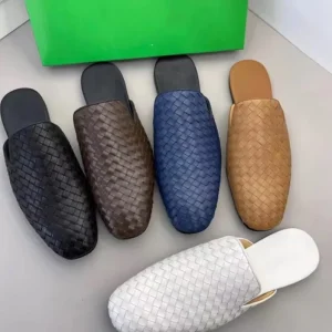 Handmade Women’s Flat Leather Woven Chittai Mat Mules Shoes Weave Round Roe Fashion Slippers for Women Moccasin Shoes