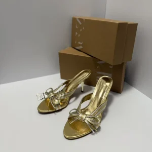 Heeled Sandal Shoes Bow Detail on Front Strap Round Toe Mid Stiletto Heel Slip-On Shoes Slingback Mules Sandals for Women