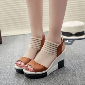 Heeled Sandals for Women Summer New Roman Fashion Shoes Waterproof Platform Buckle Woven Strap Women’s Shoes Wedges Sandals
