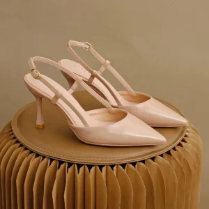 Heels Women’s Stiletto Patent Leather Peep Toe Solid Metal Buckle Sandals Summer Low Cut