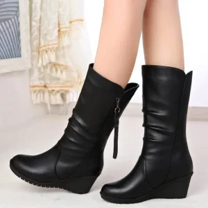 Height Increasing Rubber Tubes Round Head Zip Large Size Casual Women’s Mesh Fashion Ankle Boots