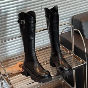 Height Increasing Shoes Boot Women’s Knee High Boots Back Zipper High Quality Women’s Genuine Leather Boots
