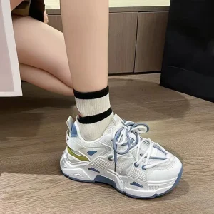 High Appearance Breathable Thick Sole Dad Shoes Fashionable Mesh Comfortable Soft Sole Lace up Sports Shoes