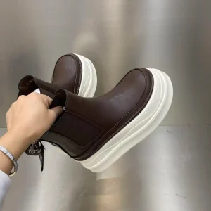 High Cut Thick Sole Height Increasing Outdoor Girls’ Leather European Leather Running Casual Black Women’s Shoes