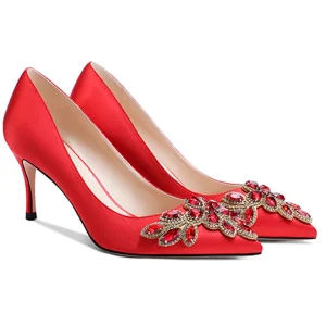 High Heel Women’s Pumps Red Silk Ladies Women Custom Dress Shoes Heels Stiletto