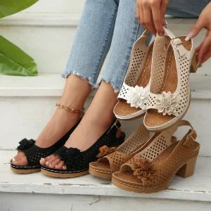 High Heeled Sandals for Women Buckle Solid Color Lightweight Waterproof Anti Slip Wear resistant Casual Beach Sandals
