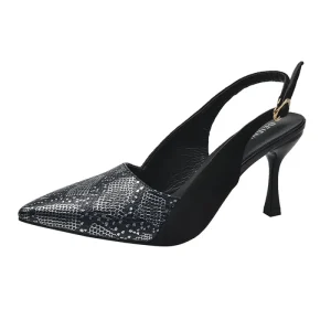 High Heeled Shoes With Pointed Toe One strap Buckle Slim Heeled Closed Toe Fashionable Women’s Sandals