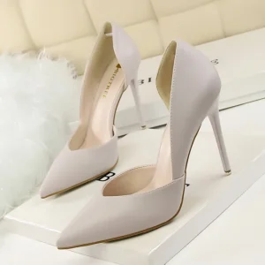 High Heels PU Leather Women’s Shoes Side Hollow High Heels Female High Heels