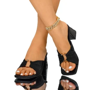 High Heels for Women Mule Slippers Mule Heels for Women Ruched Kitten Heels Peep Toe Single Sole Heels