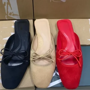 High-Quality Bow Square Moeller Summer Casual Shoes Footwear Sandals Wrapped Head Flat Soft Bottom Slippers