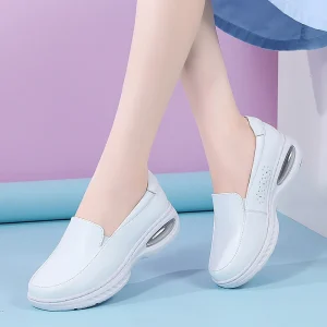 High Quality Breathable Ladies Leather Casual Shoes Comfortable Women’s Working Shoes Professional Hospital Nurse Shoes Non-slip