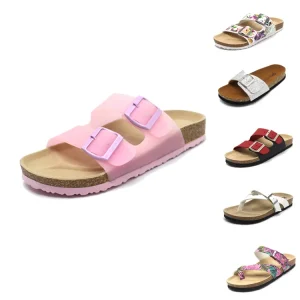 High Quality Cork Slipper for Women Custom Colors Double Strap Women’s Faux Leather Sandals Cork Sole
