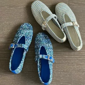 High Quality Custom Ladies Ballet Shoes Round Toe Casual Mary Jane Low Heel Woven Hollow Women’s Shoes Flat Shoes