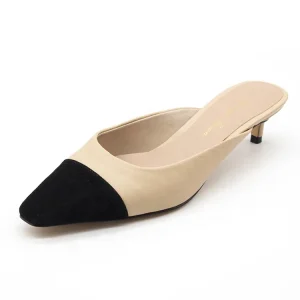 High Quality Elegant Women’s Summer Slipper Shoes Low Heel Mules with 5cm Thin Heels Logo Print Breathable Height Increasing