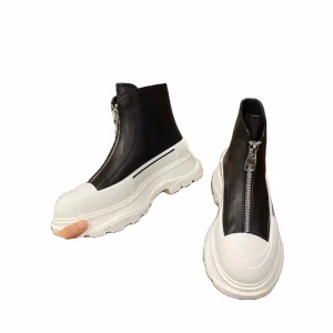 High Quality Famous Brand Fashion Flat-heeled Leather Black Platform Women’s Autumn Ankle Boots