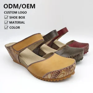 High Quality Fashion Ladies Thick Cork Sandals Female Cow Leather Retro Casual Round Toe Mules Women Platform Slippers