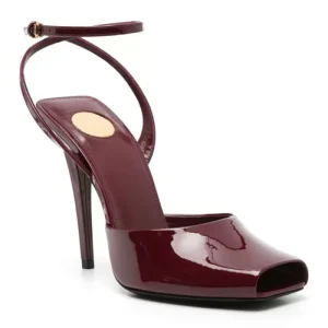 High Quality Fashion Women Elegant Square Toe High Stiletto Heels Ankle Strap Peep Toe Sandals Dress Bright Patent Leather Shoes