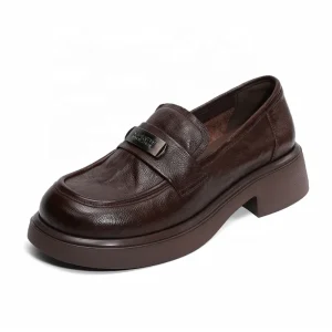 High Quality Genuine Leather Slip-On Solid Toe Loafers Retro Casual Comfortable Women’s Shoes Non-Slip Soles Buckle