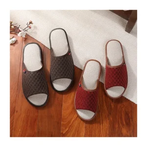 High Quality Ladies Spring Summer Autumn Open Toe Breathable Waterproof Anti-Slip Lightweight Cotton Custom Indoor Home Slides