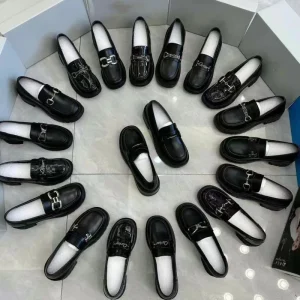 High Quality Loafers Women’s Black Leather Shoes Vintage Round Head Thick Heel Fashion Casual Shoes