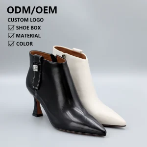 High Quality Luxury Diamond Elegant Party Side Zipper Dress Boots Pointed Toe High Heel Women’s Leather Ankle Boots