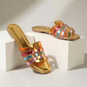 High Quality New Arrival Light Weight Woven Flat Sandals Women Outdoor Wear Fashionable Versatile Strappy