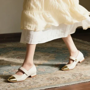 High Quality New Custom One Line Buckle Mary Jane Shoes Women’s Flat Sandals Slip-On Leather Knitted Square Toe Flats