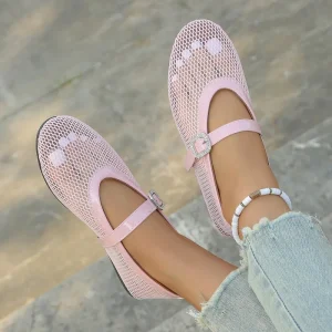 High Quality Plus Size 36-43 Women’s Sexy Ladies Summer Hollow Out Hole Breathable Mesh Ballet Shoes Mary Jane Flats Flat Shoes