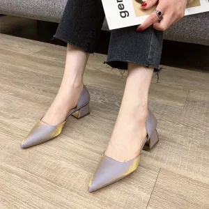 High Quality Pointed Toe Square Heel Slip On Mid Heel Light Fashion Trend Spring Office Shoes for Women