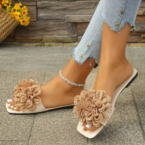 High Quality Pvc Eva Square Toe Single Strap Metal Chain Decoration Flat Bottom Summer Women’s Slipper Ladies Sandals