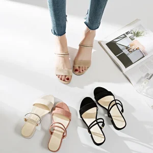 High Quality Summer Autumn Fashion Trend Fish Mouth Open Toe Women’s Casual Thin Belt Mid Chunky Heel Sandals for Party Wedding