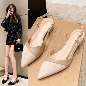 High Quality Summer Sexy Elegant Pointed Toe Fashion Women’s Thick Heeled Breathable Outdoor Comfort Sandals