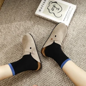 High Quality Unisex Custom Genuine Leather Mule Shoes Anti Slip Cork Mule Arch Support Flat Closed Clogs for Women