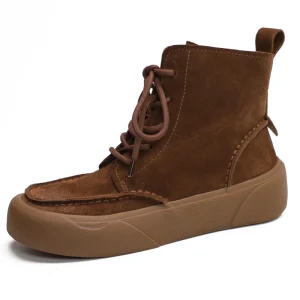 High Quality Vintage Handmade Casual Soft Platform Nubuck Leather Calf Boots Ankle Boots for Women Ladies Boots
