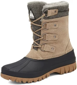High Quality Warm Women’s Mid Calf Waterproof Anti Slip Cowhide Upper Winter Snow Boots
