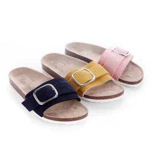 High Quality Women Buckle Strap Cork Sandals Comfortable Cow Suede Slippers New Design Soft Suede Classic Cork Shoes Outdoor