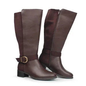 High Quality Women’s Extra Wide Calf Hidden Elastic Band Pull on Side Zipper Knee High Boots