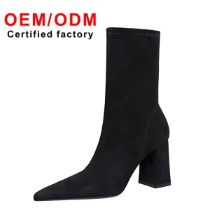 High Quality Women’s Fashion Mid Calf Suede Pointed Boots Versatile Thick Heels Sexy Nightclub Western Style