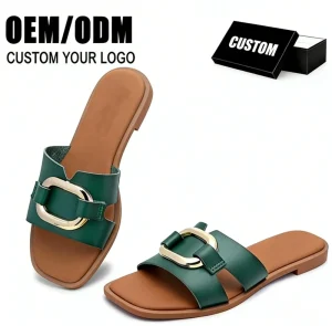 High Quality Women’s Flat Sandals Fashion Trend Square Open Toe Outdoor Slides Solid Color PVC for Summer