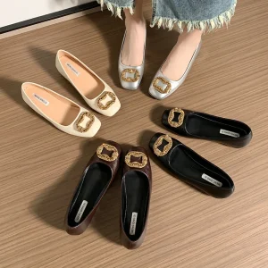 High Quality Women’s Flats with Rhinestone Decoration Comfortable Granny Shoes
