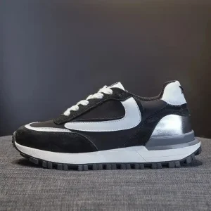 High Quality Women’s Leather Sports Shoes Black Casual Shoes New Thick