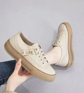 High Quality Women’s Low-Top Genuine Leather Lace-up Walking Shoes TPR Midsole Microfiber Lining Toe Trendy