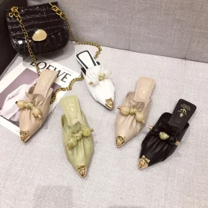 High Quality Women’s Mule Slippers Fashionable Pointed Toe Ball Decorated Smile Face Pendant Sexy Summer Wedding Shoes