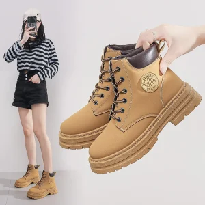 High Top Boots Women’s Autumn New British Style Short Boots Versatile Thick Soled Casual Workwear Boots for Women