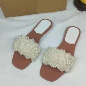 High-end String Bead Square-toe Women’s Niche Design Flat Sandals