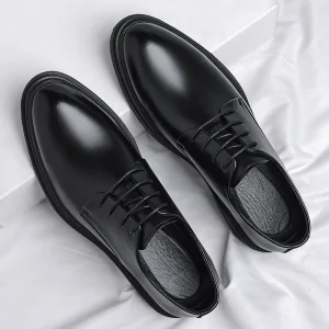 High end leather shoes for men autumn business dress British men’s shoes commuting style cut black with suit leather shoes
